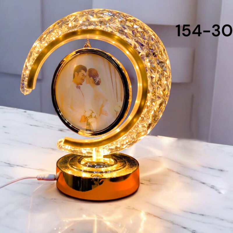Golden Half Moon Crystal LED Digital Picture Frame | Heart Shape Frame  | Battery & USB Operated